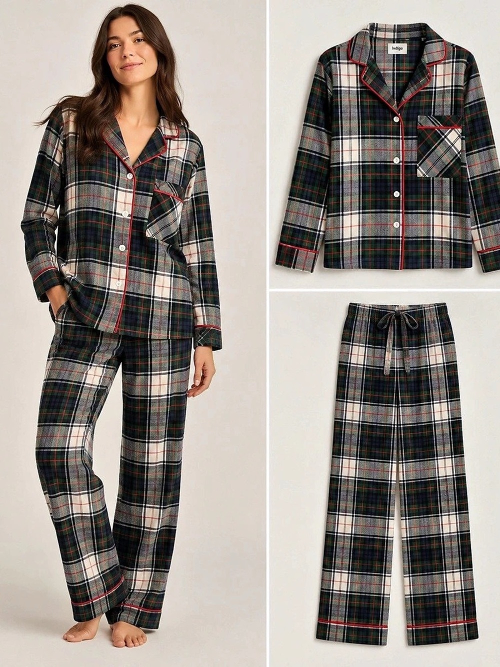 Indigo Plaid Flannel Pajama Set
